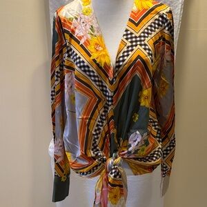 Scanlan Theodore Yellow and Brown Patterned Top - size US 8